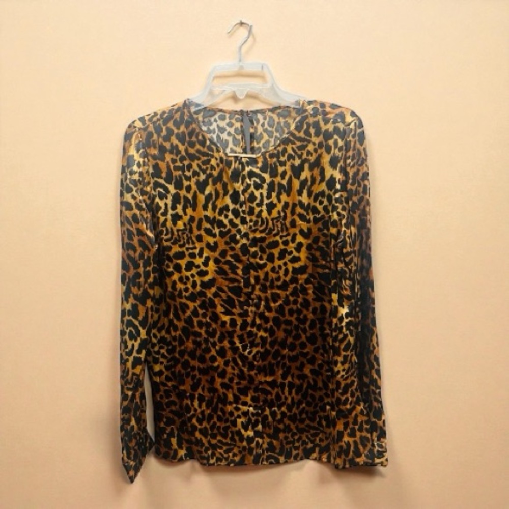 Michael Kors Animal Print Long Sleeve Blouse | Womens Size L | Leopard print M